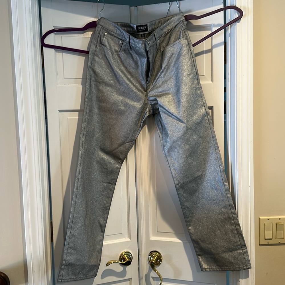 New Without Tags- JCREW Collection Metallic Silver Straight Leg Jean